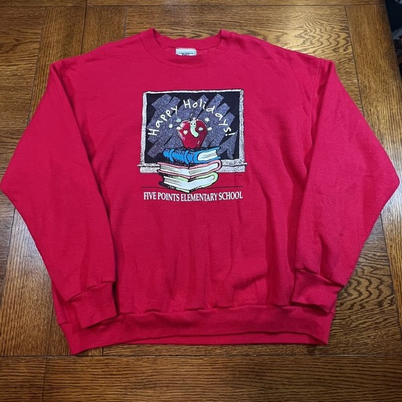 VTG 90s Teacher Elementary School Happy Holidays Sweatshirt on Lee Tag XL - Picture 1 of 10